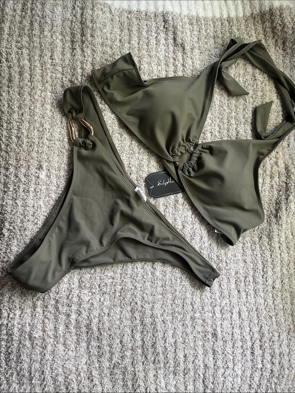 SolelyYou Olive Green Triangle Bikini Set - Women Swim